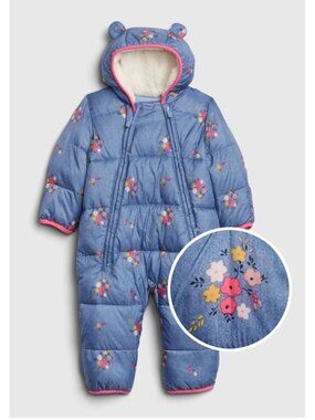 Baby Gap Girls Size 6-12 Months Infant Floral Bunting Fleece Lined Snow Suit